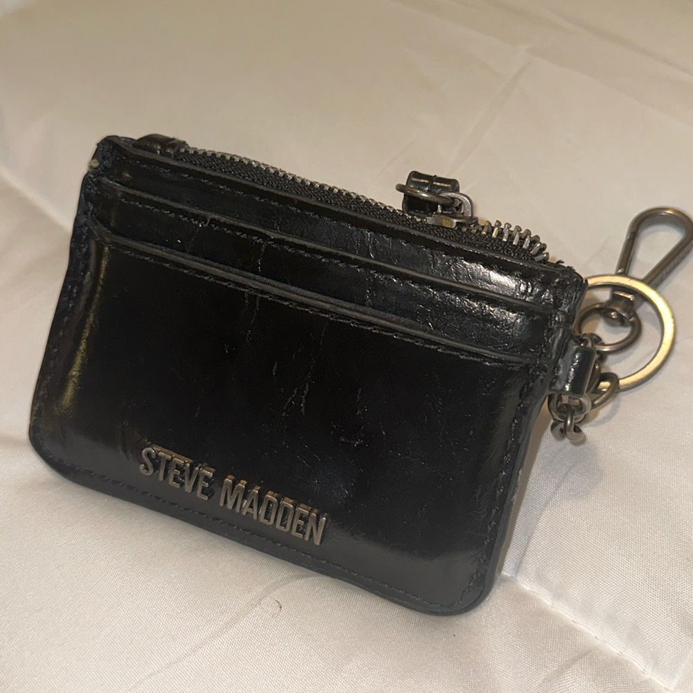 Steve Madden Black Leather Keychain Pouch
